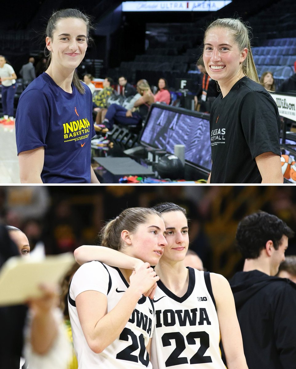 BleacherReport's tweet image. Caitlin Clark and Kate Martin linked up ahead of their first WNBA matchup against each other 🔥❤️