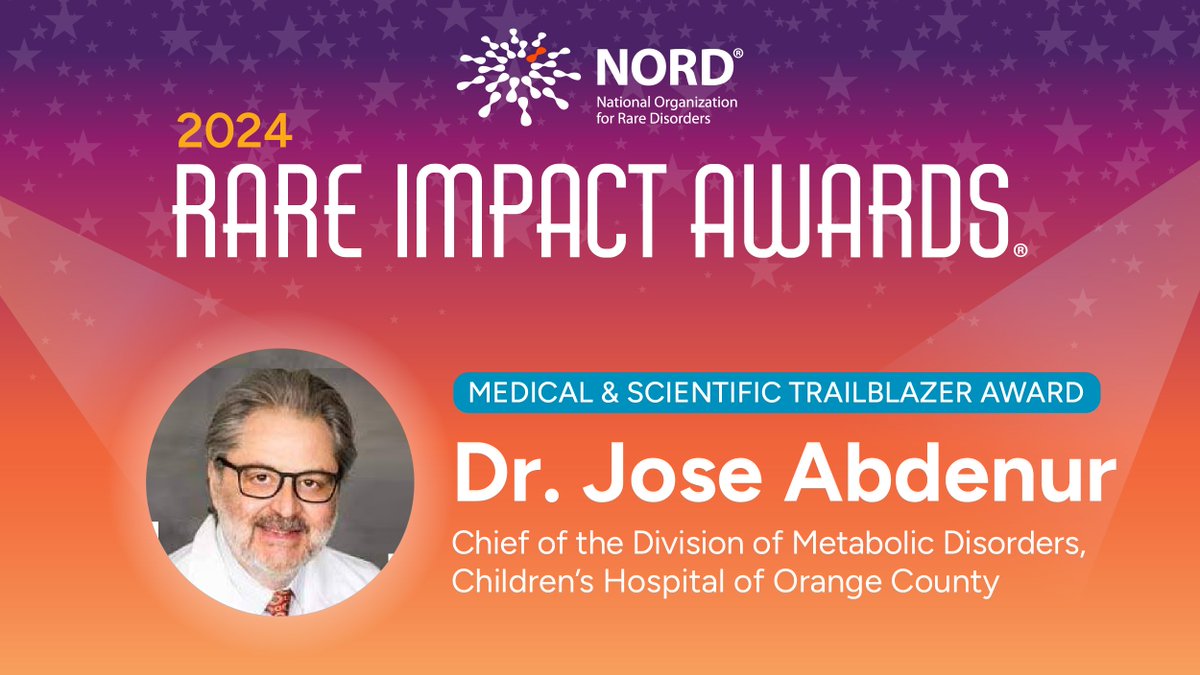 Today we spotlight the 2024 #RareImpactAwards Medical & Scientific Trailblazer, Dr. Jose Abdenur, founder and head of @chocchildrens Metabolic Lab, a NORD #RareDisease Center of Excellence and destination for #metabolic patients from around the U.S.

More: rareimpact.org