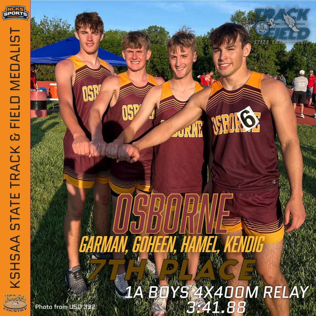 State Track &amp; Field Medalist: 1A Boys 4x400m Relay 7th Place
<a href="/392Usd/">USD 392 Osborne County Schools</a> <a href="/blairaaee/">Anthony Blair</a> <a href="/PrincipalUSD392/">Mr. Wilson</a>
