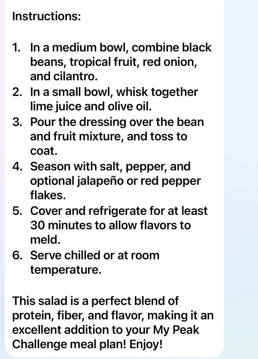 I made the #MyPeakChallenge Healthy ‘Tropical Black Bean Salad’, as a Side, for Dinner tonight with our Barbecued Fresh Chicken and it was loved by all.  So easy, here
is the Recipe: