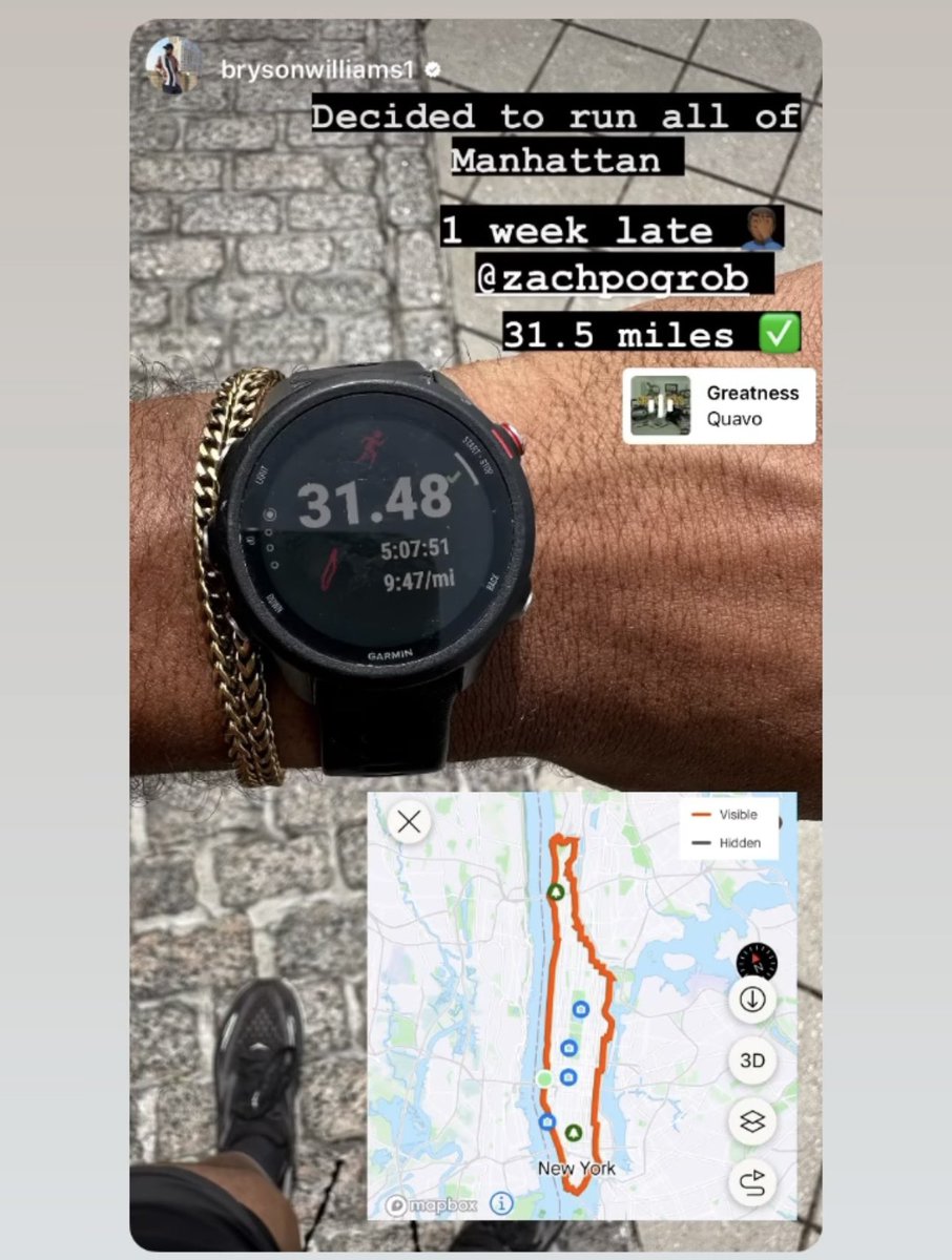 zachpogrob's tweet photo. Last Sunday I ran 33mi around Manhattan. Today I saw that two savages who follow me went out (separately) and did it too. So fucking cool. https://t.co/JcrtOy5x0z
