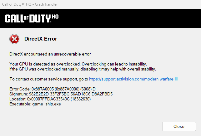 Nuevo error en Call of duty Warzone. Dice que mi GPU esta overclockeada y en realidad no lo esta. Solo la compré y la instale
De verdad que cada dia sorprende este "HERMOSO" juego!