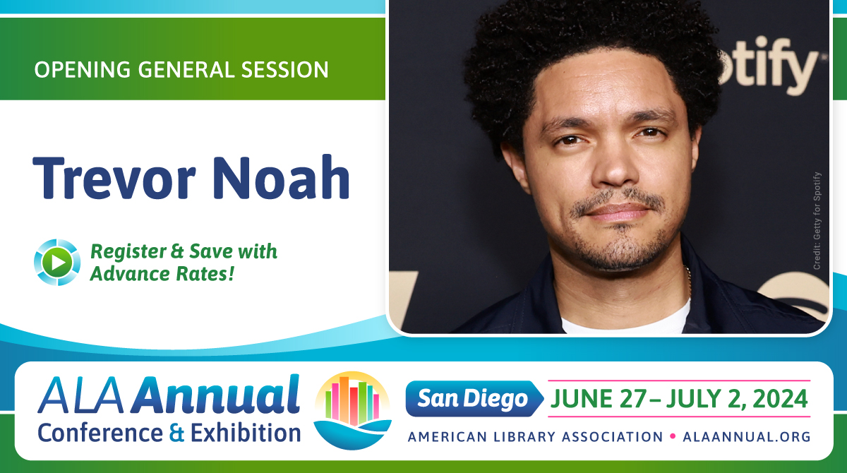 ICYMI 🥳 #ALAAC24 We are thrilled to announce that Trevor Noah will open ALA Annual! He'll discuss his new book, 'Into the Uncut Grass,' a beautifully illustrated fable about a boy's magical adventure and the secret of connection and finding peace. Register today!