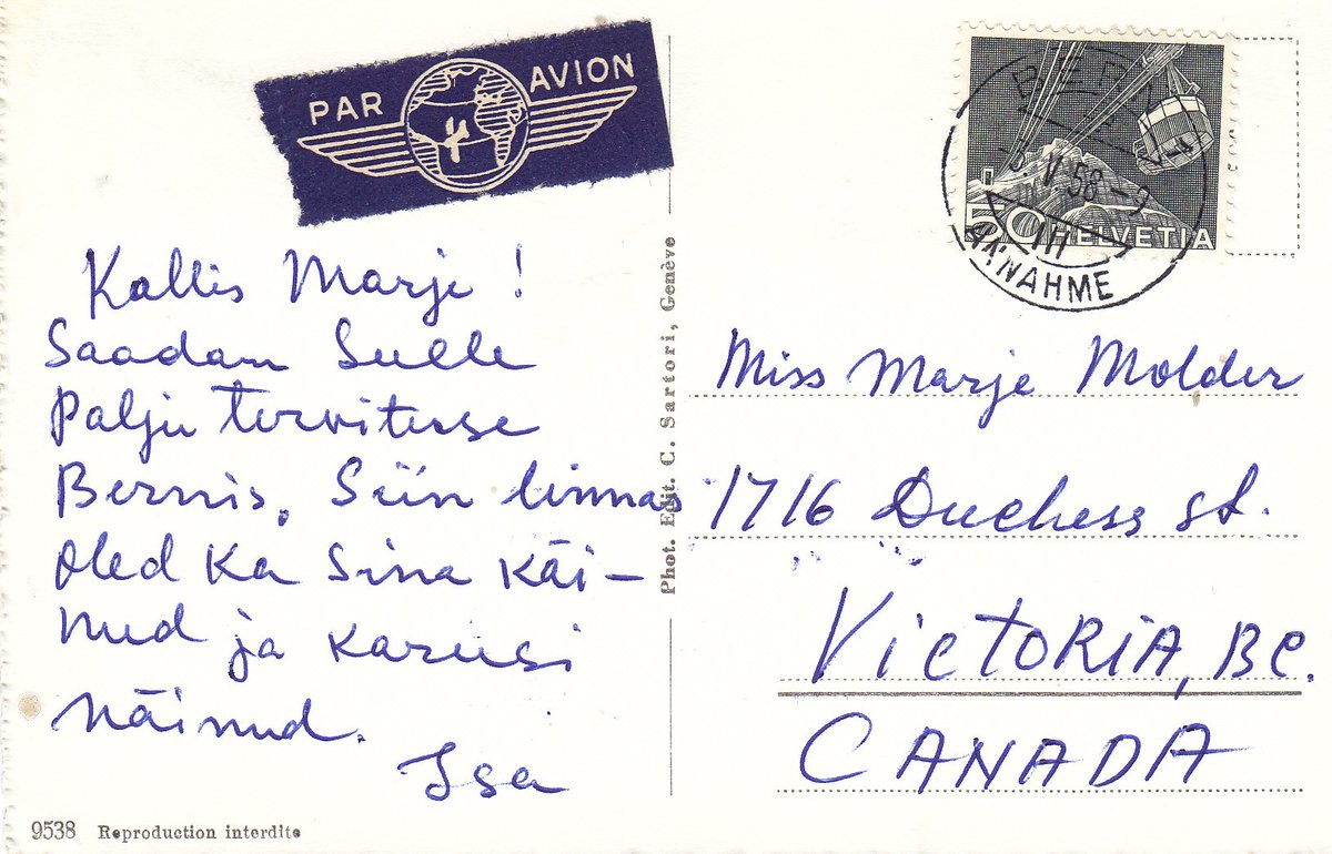 MarjeMolder's tweet photo. This #vintage #souvenir #RealPhoto #postcard RPPC from #Switzerland / #Helvetia -w/ a collage of 9 views of the #City of #Bern -was posted from there to Canada 66 years ago in 1958 #deltiology #philately #stamps #timbres #briefmarken #Europe #ephemera #OldPaper #historical https://t.co/kUDdlmb8oI