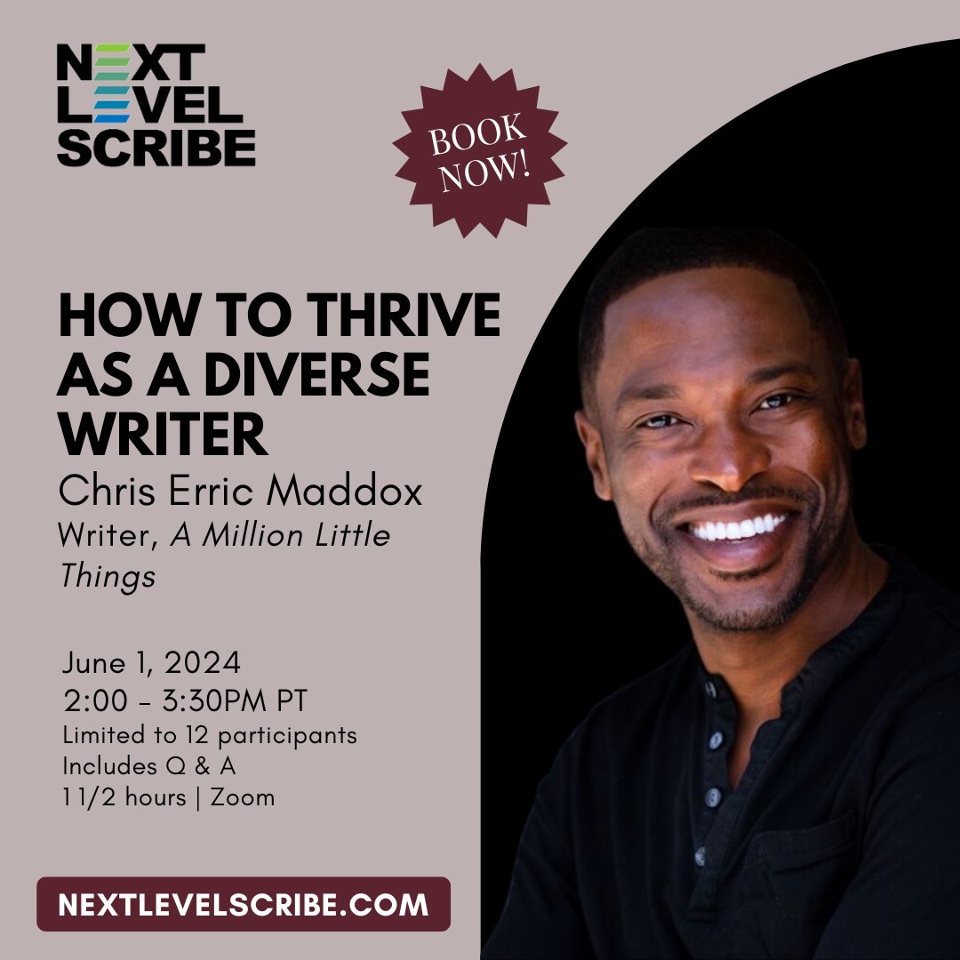 NextLevelScribe's tweet photo. Get mentored by 1 of z writers of “A Million Little Things," "Monarch,” &amp; "Dynasty" - @ChrisErric!

Learn how to survive &amp; thrive in z tv industry while preserving your identity as a person of color &amp;/or member of z LGBTQ+ community.

June 1 • Group Zoom
https://t.co/kUbi9OrdEy https://t.co/klO8Gm0kjk