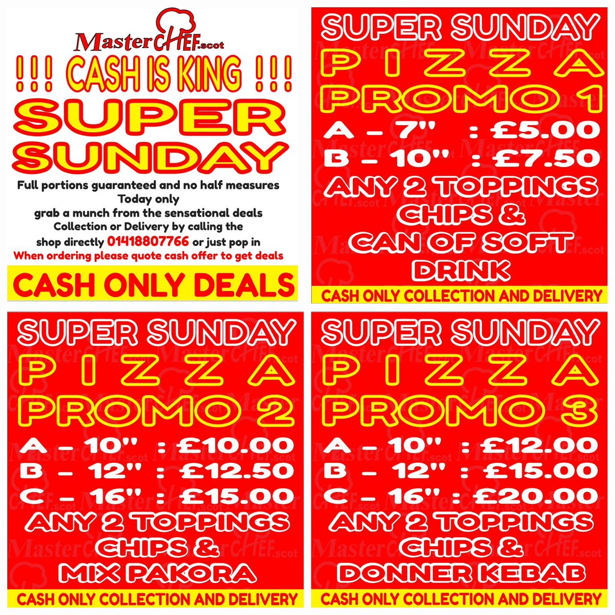 masterchef_scot's tweet image. CASH IS KING PROMO
Tuesdays Deals grab a munch from the sensational deals Collection or Delivery by calling the shop directly 01418807766 CASH ONLY DEALS  (when placing the order you will have to mention PROMO) T&amp;amp;C