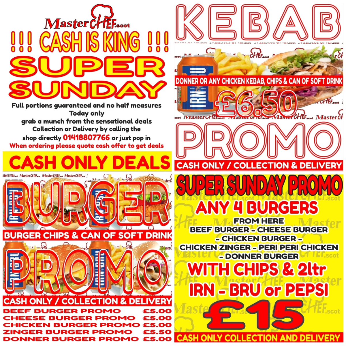 masterchef_scot's tweet image. CASH IS KING PROMO
Tuesdays Deals grab a munch from the sensational deals Collection or Delivery by calling the shop directly 01418807766 CASH ONLY DEALS  (when placing the order you will have to mention PROMO) T&amp;amp;C