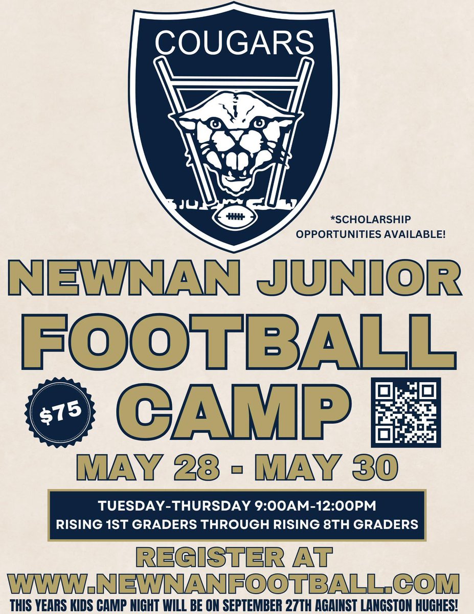 There's still time to sign up for our Cougar Youth camp! Visit newnanfootball.com to register today!