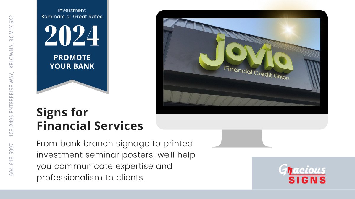 Gracious_Signs's tweet image. Build trust and credibility with our custom signage solutions for financial services! From bank branch signage to investment seminar posters, we'll help you communicate expertise and professionalism to clients.
#FinancialServices #BankSignage #InvestmentSeminar 
#ChannelLetters