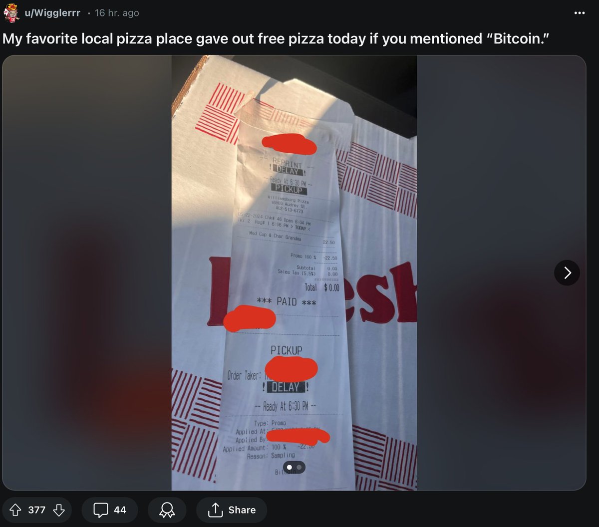 What? Free Pizza at #Bitcoin Pizza day! Why did I miss that:/

⇒ Should be a law: