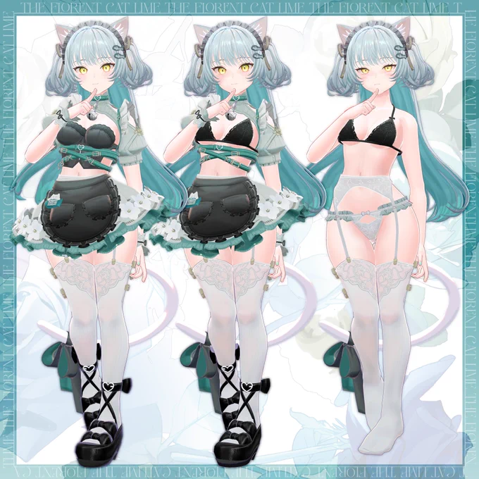 【VRChat向け3Dモデル】 「白猫のライム・フローレン(Lime Florent the Cat)」 好評発売中ですcharacter design : 河地りんmodeling : 黒猫洋品店 様 (#krnk_yohinten) ▽BOOTH  #白猫ライム #VRChat 