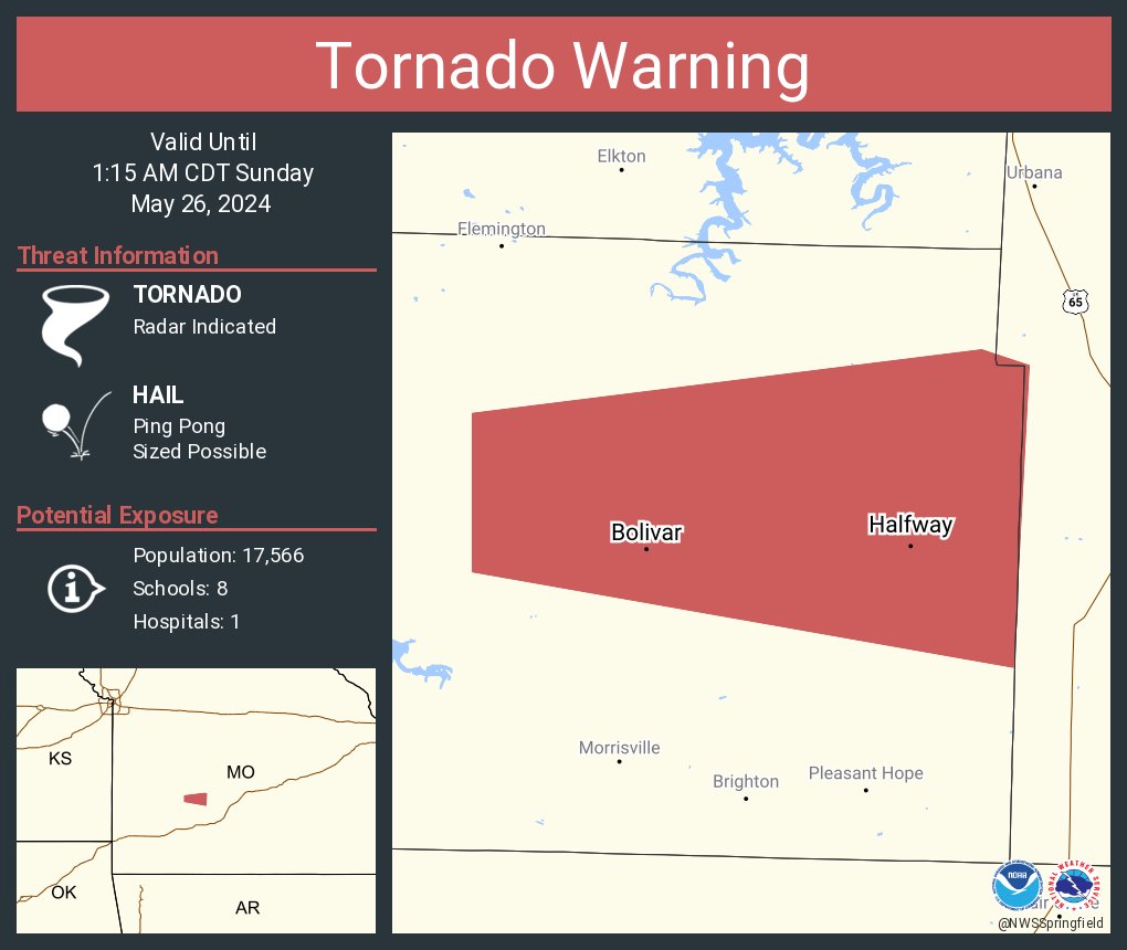 Tornado Warning including Bolivar MO and Halfway MO until 1:15 AM CDT