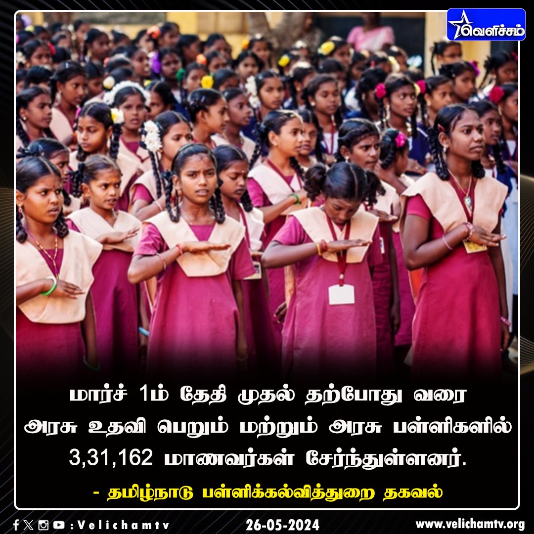 அரசு மற்றும் அரசு உதவி பெறும் பள்ளிகளில் மாணவர்கள் சேர்க்கை 3.31 லட்சத்தை கடந்தது   #TNSchools | #TamilNadu | @Anbil_Mahesh  | @tnschoolsedu | #VelichamTV