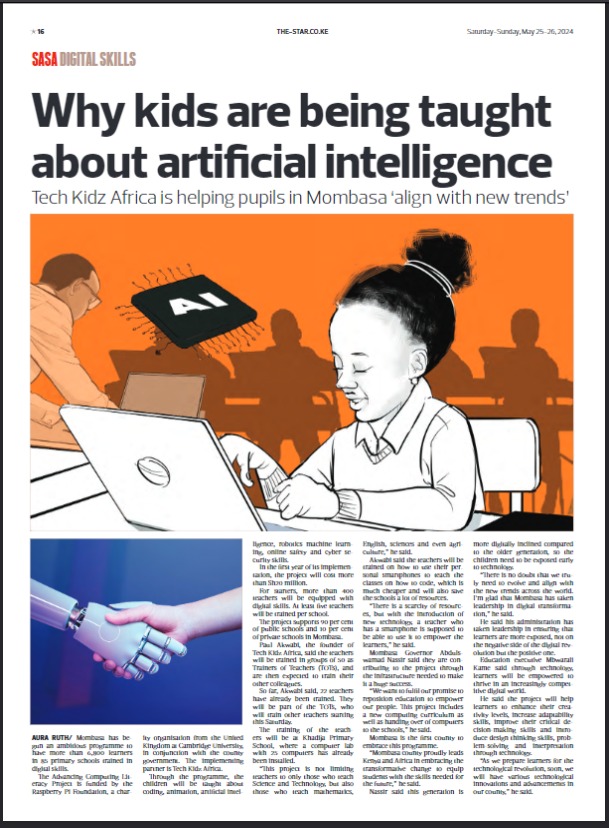 techkidzafrica's tweet photo. Read today's Star newspaper to see how TechKidz Africa is preparing students for the future with #ExperienceAI & #AdvancedComputingLiteracyProject. #TechForGood #Kenya
@RaspberryPi_org @GoogleDeepMind @closethegapk @swahilipothub @Elimu_MsaCounty https://t.co/8ULTWaY3jP