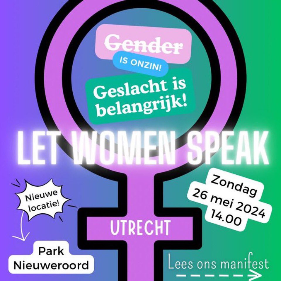 VANDAAG #LETWOMENSPEAKUTRECHT

Kom ook om 14.00 uur naar Park Nieuweroord in Utrecht. 

Vrouwen en meisjes hebben recht op voorzieningen en sport op basis van hun sekse. 
Mannen kunnen geen vrouw worden, geen enkele man hoort bij de vrouwen. 

LetWomenSpeak.nl