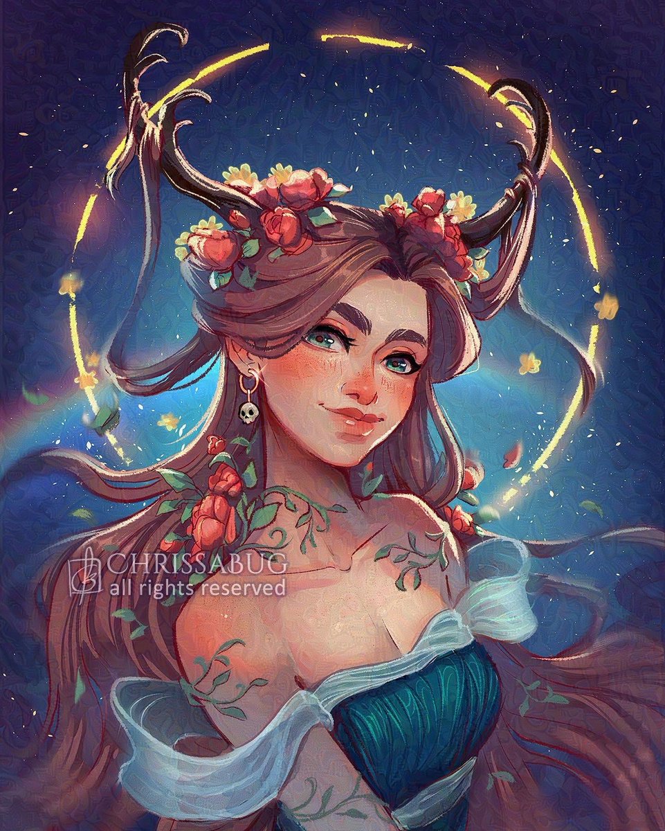 Persephone of Spring🌱💕 Here is my design of Persephone specifically imagining how she might be this time of year, roaming on earth with blooming foliage and flowers. 🌺🌿