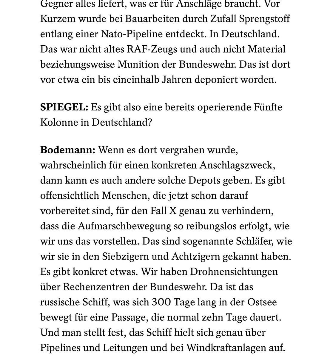 Mögliche Anschläge auf Pipelines, Rechenzentren, Windkraftanlagen? Bundeswehr-Generalleutnant André Bodemann im „Spiegel“:
