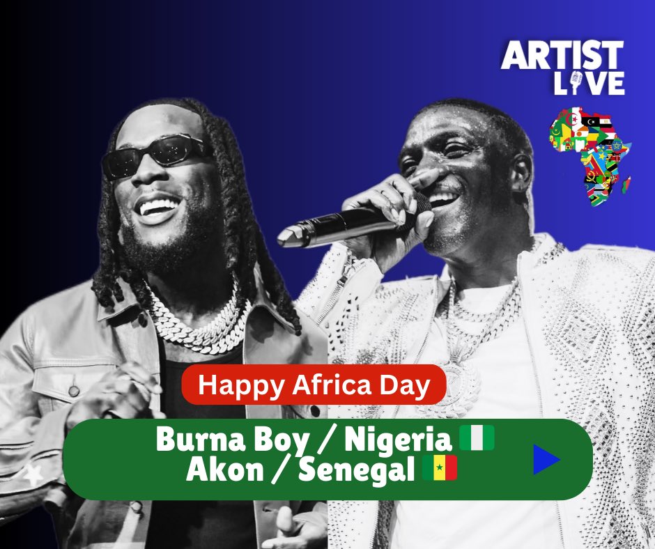 ArtistLiveAfrca's tweet photo. Happy Africa Day 🌍

Africa Day commemorates the founding of the Organisation of African Unity (now known as the African Union) on this day, 25 May, in 1963 #AfricaDay #artistliveafrobeats #burnaboy #akon https://t.co/JCbTGPj5Kf
