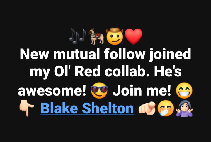 🎶🐕‍🦺❤️

@blakeshelton ❤️

#olred #collab #duet #join #bctripletmimi #mimi #miranda #singer #starmaker #texas #BCTM🎶🌸🦋

facebook.com/share/p/aqG5iK…