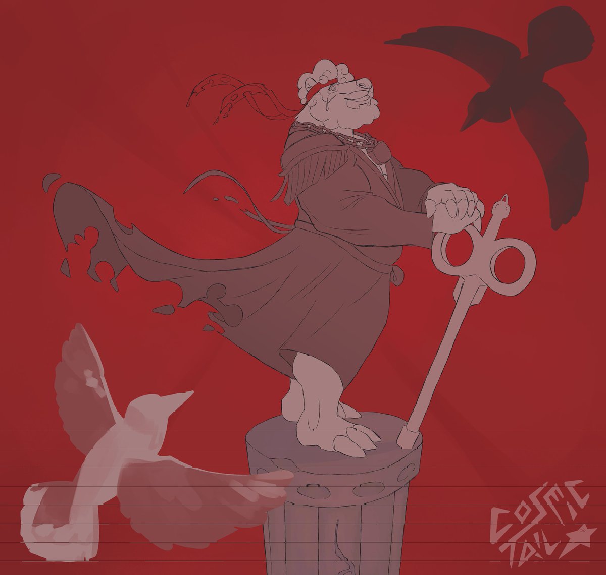 yesterday, i saw someone--someone i know--bury a crow deep in the ground.

turning around, he looked at me and asked, "remember when we used to be two?" 

art by the lovely <a href="/cosmictail/">👽</a>! please check them out!