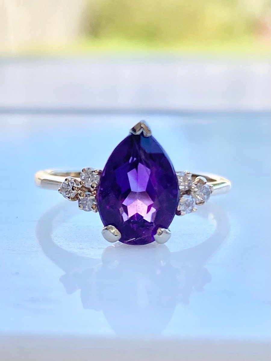 Excited to share the latest addition to my #etsy shop: Amethyst Diamond Gold Ring, 14k Gold Ring, Size 5 1/2, Engagement, Pear Cut Ring etsy.me/4dOW6UZ #solitaire #ring #wedding #vintage #diamond #14k #gold #EtsyStarSeller #LittleWomenVintage #etsy #etsyshop