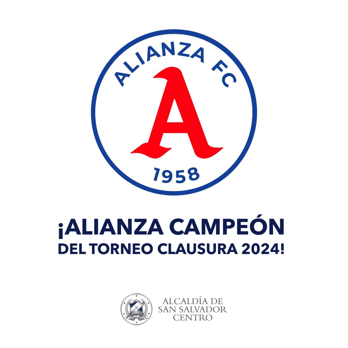 alcaldia_ss's tweet photo. ¡ALIANZA CAMPEÓN! 🐘🤍

Felicitaciones al equipo de la Capital, @AlianzaFC_sv, por lograr su campeonato. 🏆

La copa del Torneo Clausura se queda en San Salvador Centro. 🤩 https://t.co/b89W86tntW