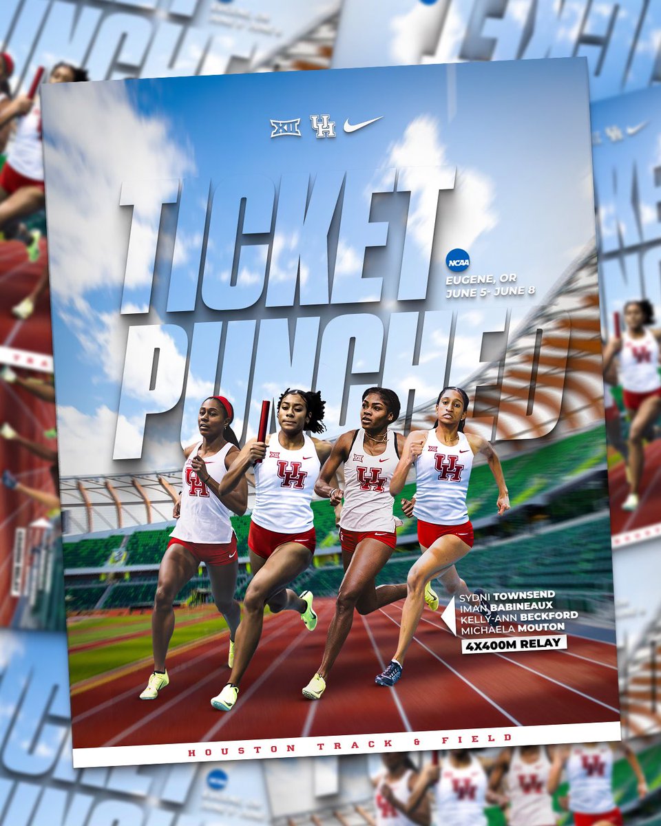 OUR 4x400-METER RELAY QUEENS ARE HEADED TO EUGENE! 👑🤩 ✈️ Houston’s Sydni Townsend, Iman Babineaux, Kelly-Ann Beckford and Michaela Mouton punch their ticket as they win their heat with a time of 3:28.14! #HTownSpeedCity