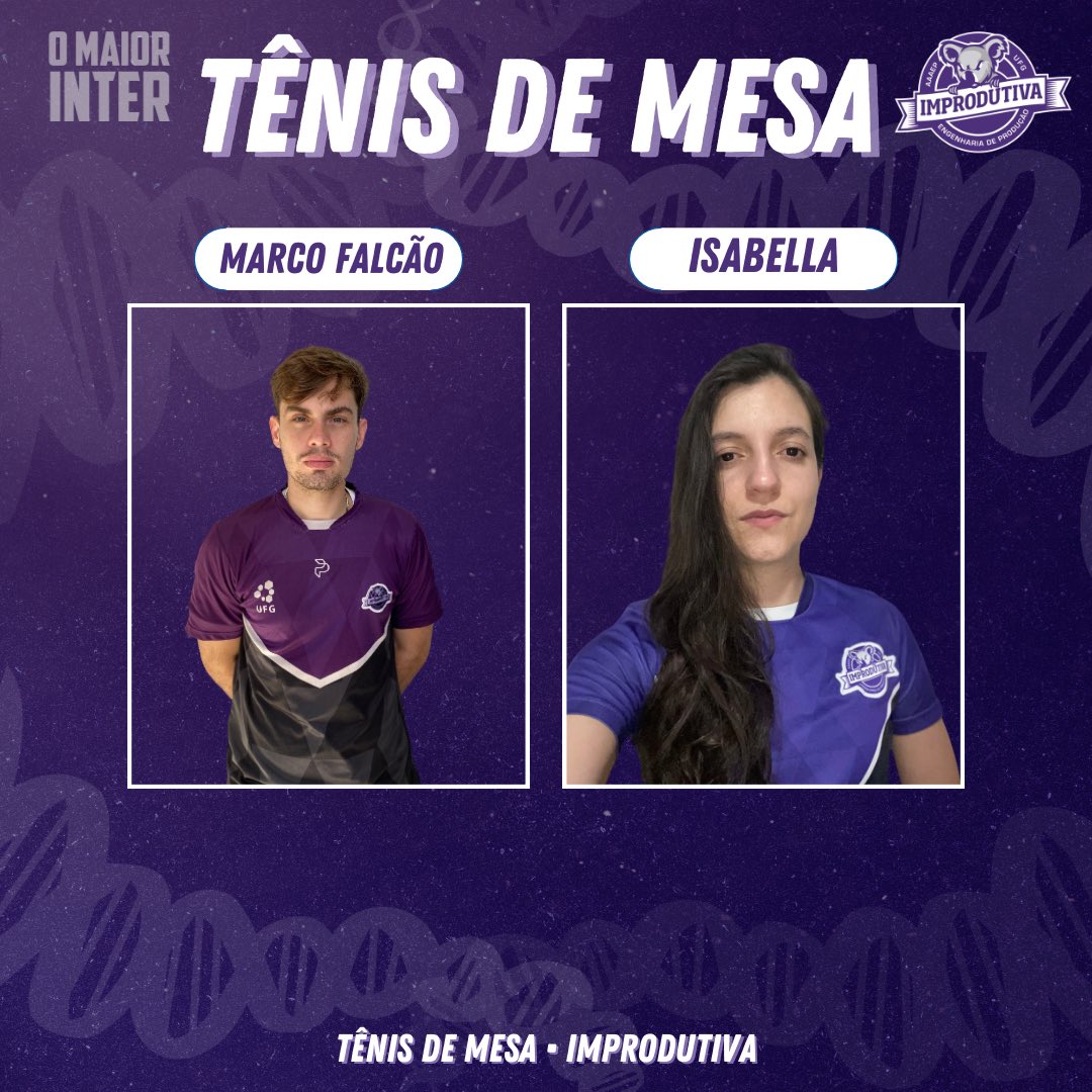 improdutiva's tweet photo. 🏓 TÊNIS DE MESA 🏓
Conheça os convocados da IMPRODUTIVA para o tênis de mesa no Maior Inter 2024!
A equipe está pronta e irá batalhar pela conquista.
Boa sorte koalas! Estamos juntos nessa competição. 🐨💜
#omaiorinter2024 #improdutiva #gokoalas https://t.co/bU0qtH9k6w