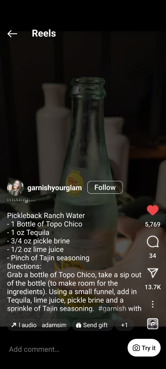 Tried the Topo Chico pickle back ranch water recipe I found and it is GREAT