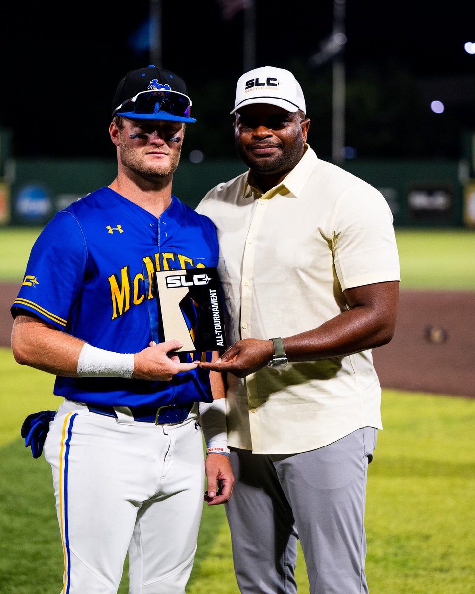 McNeeseBaseball's tweet photo. Congrats to Peyton LeJeune, Cooper Hext, and Elliot Hebert on earning spots on the SLC All-Tournament Team!

@peytonlejeune @EHebert @ckh_24 

#GeauxPokes | #FERDA https://t.co/1xWd5zZ7o6