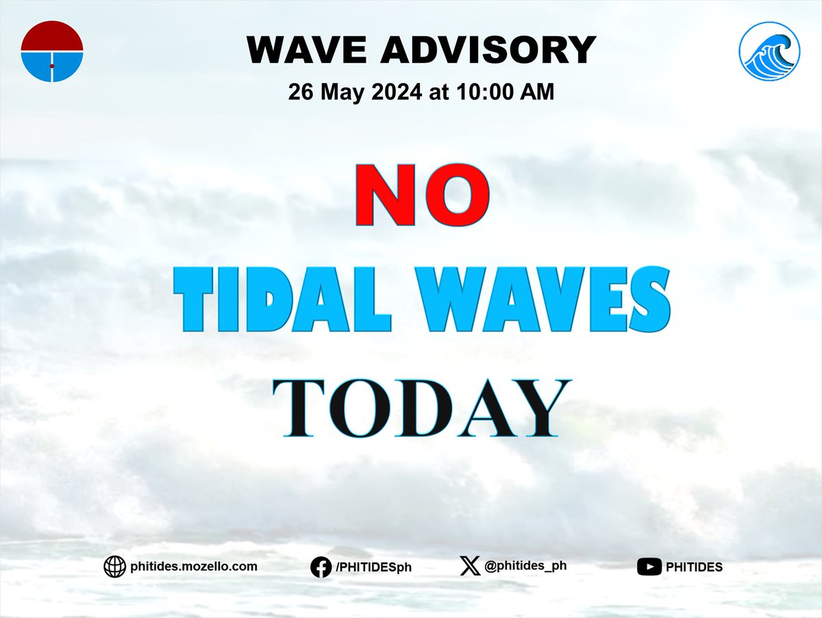 phitides_ph's tweet photo. β οΈ WAVE ADVISORY β οΈ
26 May 2024 at 10:00 AM
π‘π’ π§ππππ πͺππ©ππ¦ π§π’πππ¬
#WavePH
https://t.co/7bMgAeclXA https://t.co/y8INZGpehV