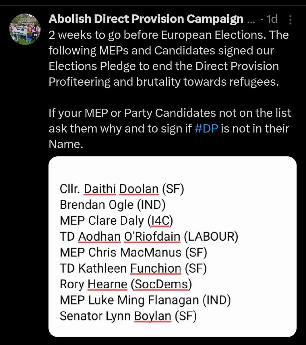 🇮🇪🚨 A great list of Sinn Féin MEP candidates not to vote for 👇 This is an NGO group set-up by former African 'asylum-seekers' to promote open-borders using the Irish asylum system & Sinn Féin have signed up to help them achieve this #IrelandisFull @sinnfeinireland