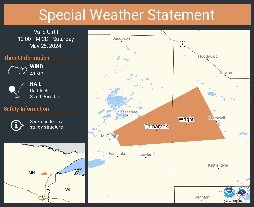 A special weather statement has been issued for Wright MN and Tamarack MN until 10:00 PM CDT