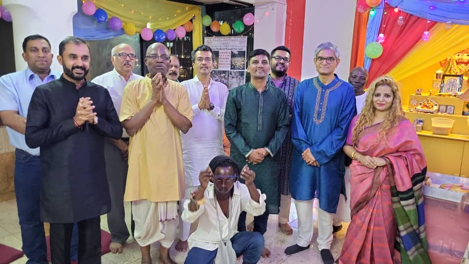 ISKCONUG's tweet photo. Iskcon Kampala , Uganda celebrated Narsimha Chaturdashi 2024 with H E High Commissioner of India  to Uganda Mr. Upendra Rawat &amp; his wife &amp; Mr. Paresh  Mehta at dewinton road .Devotees enjoys melodious kirtan and Prasadam. https://t.co/HotqZ4IEGL