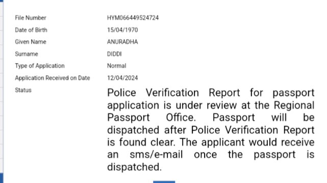 jagsmani's tweet photo. Dear @rpohyderabad ,

My mother in law's passport is not dispatched. The police verification was completed one month ago. Could you please dispatch passport asap 
Thanks https://t.co/rvqz5GjmSq