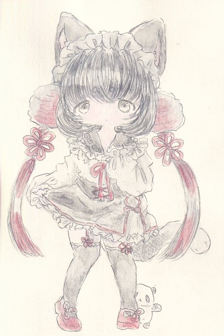 「black hair red ribbon」 illustration images(Latest)