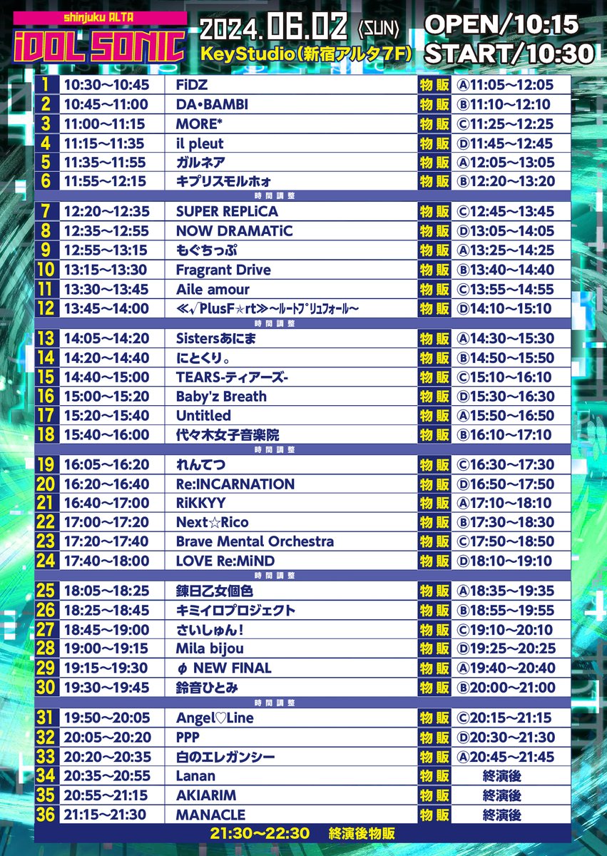 ◤更新！#ガルネア ライブ情報◢

TT解禁！新宿にて11:35～出演です🎤
--

shinjuku ALTA iDOL SONIC

6.2(日) op10:15 st10:30
@新宿アルタKeyStudio

tix adv¥2500 door¥3000 (+1D)
t.livepocket.jp/e/idolsonic202…