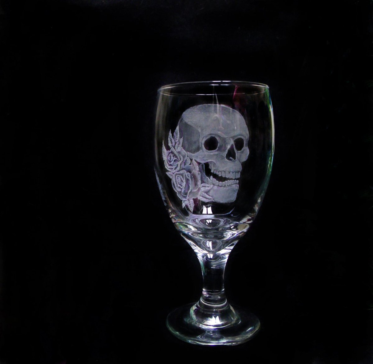 wine glasses skulls and roses set of two hand engraved glass water goblets  custom barware  gift ideas tuppu.net/6644e1a0 #yearofthedragon #bridal #dragoncore #tattooglass #fantasyart #glassart #love #skulls #wedding #EtchedEngraved