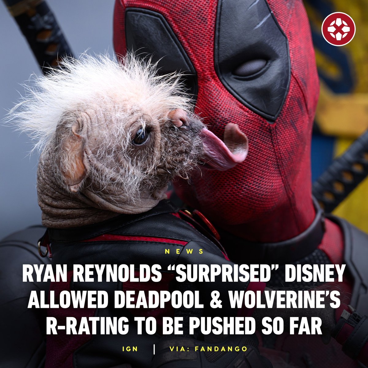 Ryan Reynolds says he's 'proud' of Disney for letting Deadpool & Wolverine push its R-rating to the limit, adding, 'I think it's a huge step for them. It adds a whole other color to this kaleidoscopic wheel that is that company.' bit.ly/3V6Ue2f
