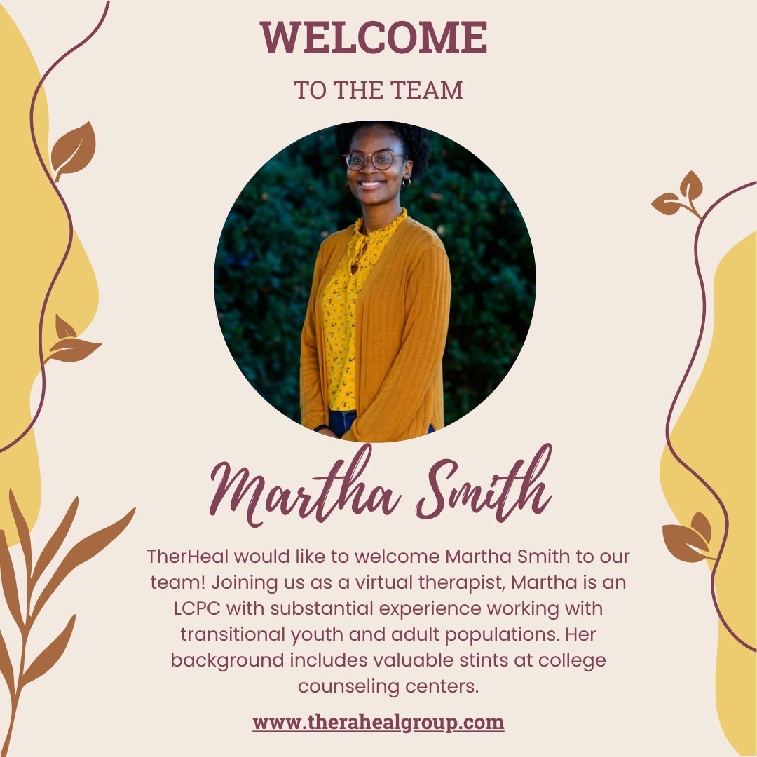 Please join us here at TheraHeal in extending a very warm welcome to Martha Smith!
#therapy #Therapist #therapygroup #marylandtherapist #dmvtherapist #virginiatherapist #welcomemarthatotheteam #TheraHeal #theraheal