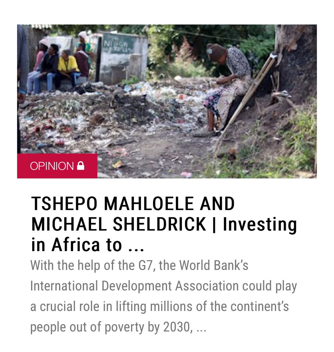 Check out my joint opinion piece with Tshepo Mahloele in The Sunday Times in support of the The @WorldBank #IDA21 replenishment. Full story here: timeslive.co.za/sunday-times/o…