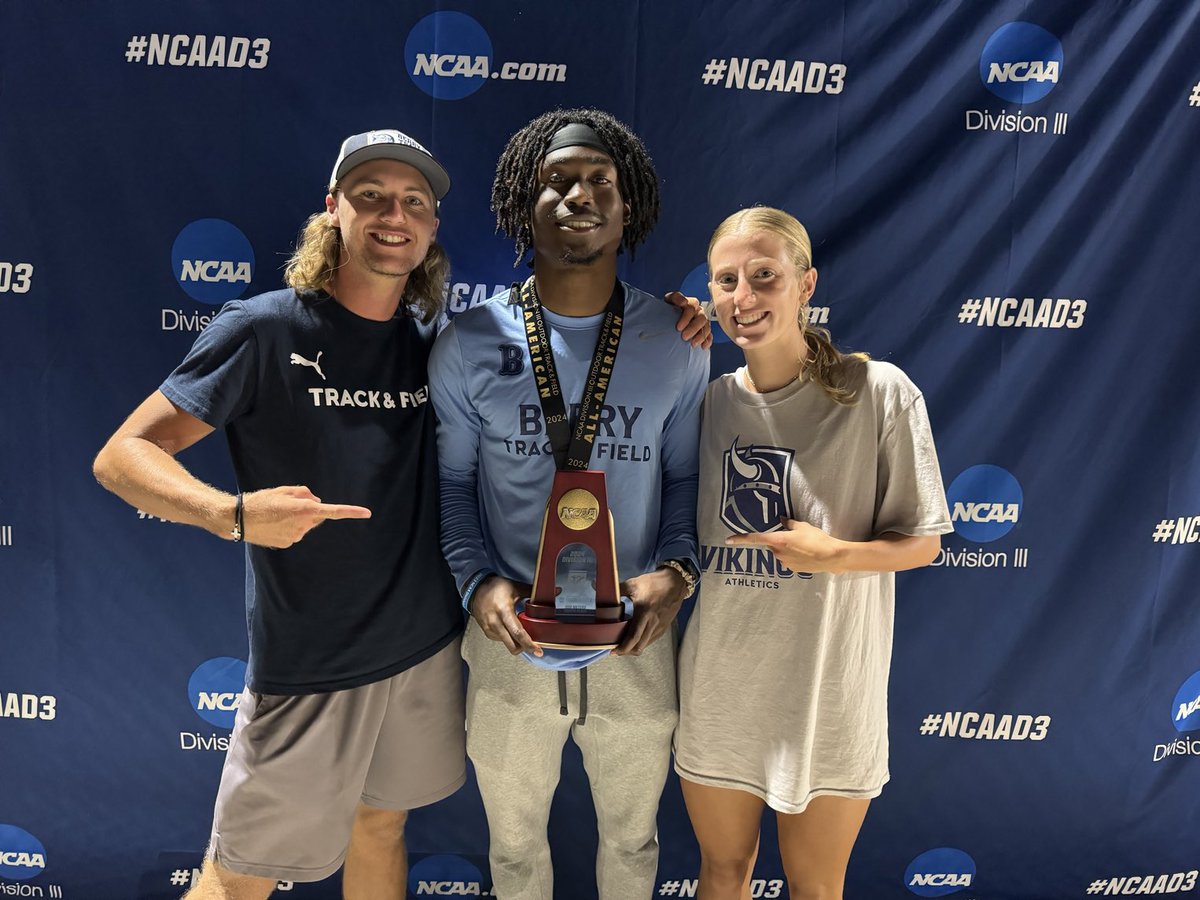 These three Vikings went 3/3 in All-American honors this weekend!

1st Team All-American 
Jahari Jones 200m

2nd Team All-American 
Macy Murdock 400H
Alden McDonald PV
#WeAllRow