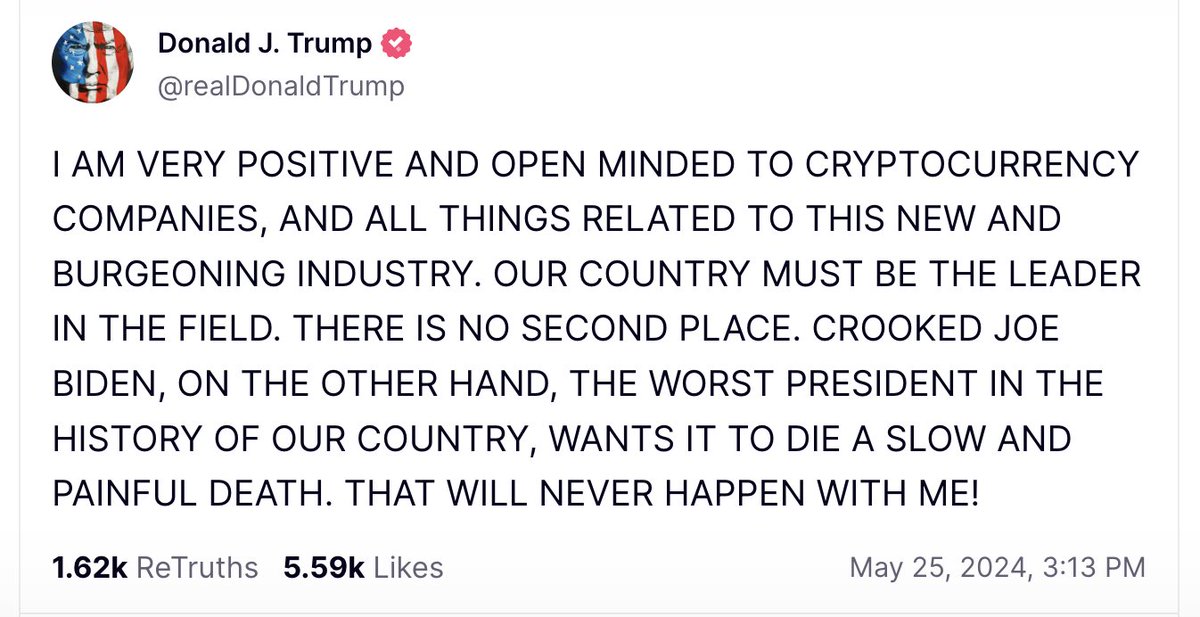 If you were put in a time capsule to May 2023, and someone were to tell you that in a year: - Bitcoin would break ATH - BTC & ETH spot ETFs would be approved - 3 pro crypto bills would pass house - & Trump was saying this Would you believe it?