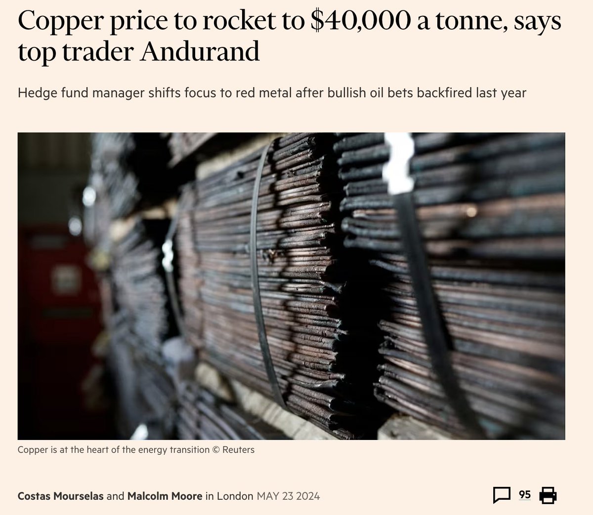 Copper will quadruple to $40,000 within the next few years says Hedge Fund Manager Pierre Andurand
