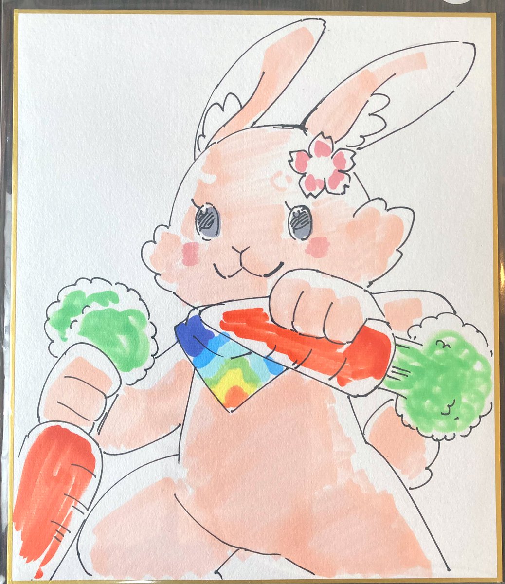 M_Hanamaru_'s tweet photo. 🌸コメスケ先生のCNP色紙に描きます企画🌸
「お気に入りのルナに出来たら忍者要素を加えてほしいです」と無茶振りでお願いしたところ、なんとニンジンクナイ🥕（ニンジン千本でもあり？）という「そんな手があったか！」な忍具を持った、任務イケイケなルナを描いてくださいました！

自分の好きな「忍者」を絡めてくださったのがすごくうれしくて、昨晩はこの色紙を眺めてから寝ました😂

コメスケ先生、ありがとうございました！