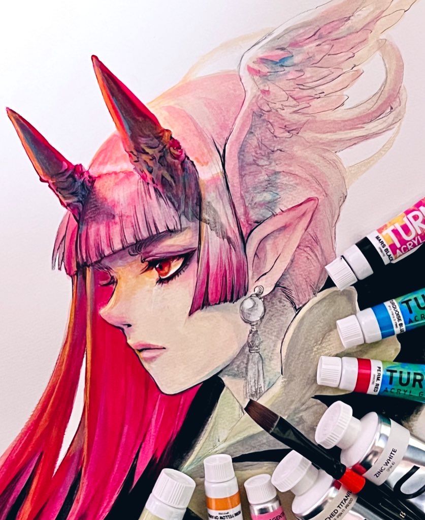 「#これを見た人は赤が入ってる画像を貼れアクリル絵の具でピンクと赤 」|青砂時計のイラスト