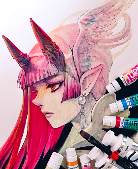 #これを見た人は赤が入ってる画像を貼れアクリル絵の具でピンクと赤 