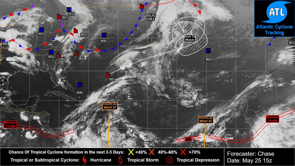 **Unofficial Atlantic Cyclone Tracking Update: May 26th 03z** Tropical cyclone formation is unlikely during the next 7 days. #wx #wxtwitter #tropicswx #cyclones