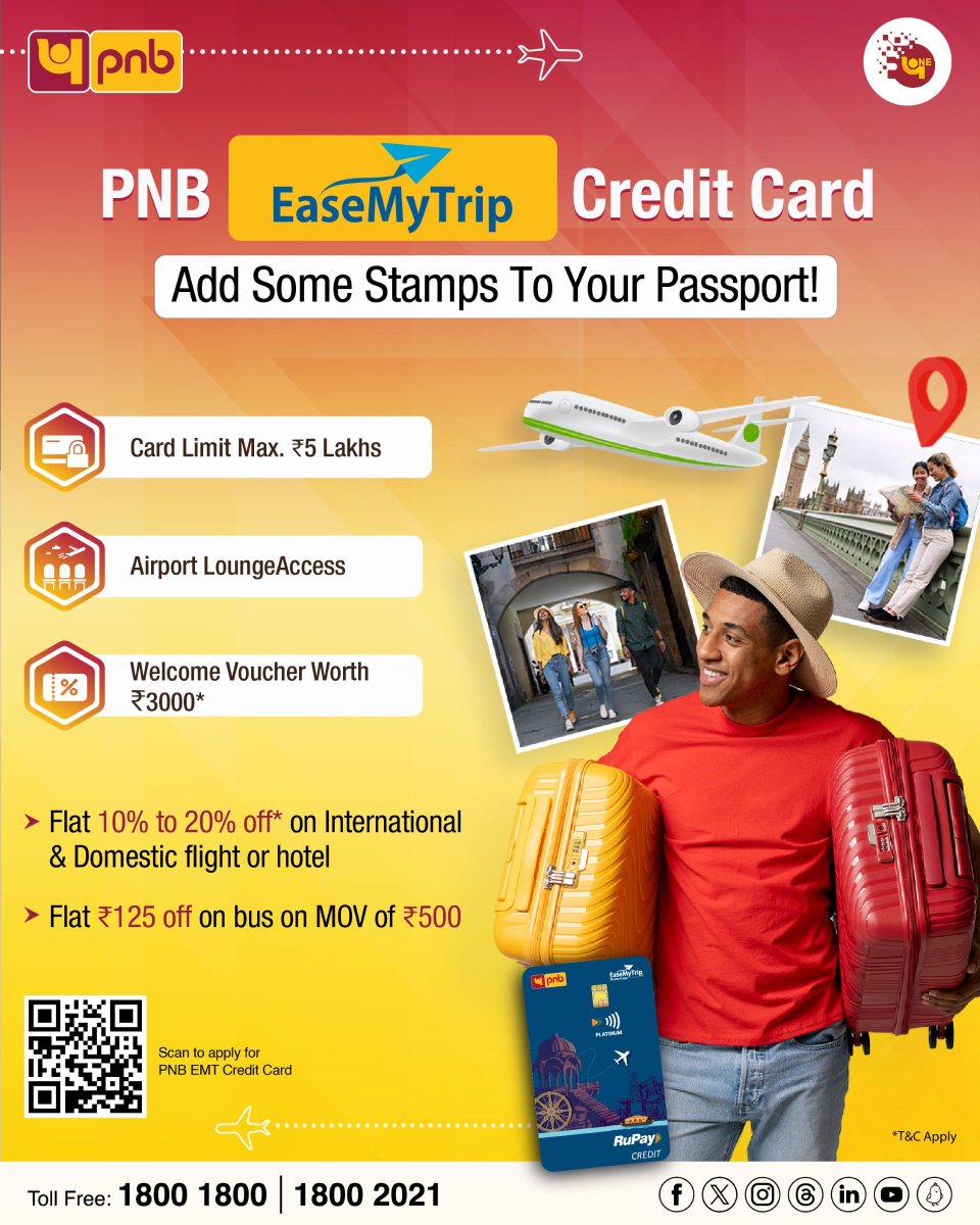 PNB EaseMyTrip Credit Card: Golden ticket to explore the world! To apply online and for more info, visit: apply.pnbcard.in/PNB_EMT #EaseMyTrip #Travel #World #PNB #CreditCard