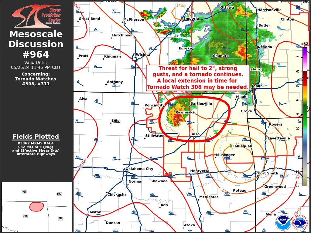 NWSSPC's tweet image. 10:42pm CDT #SPC_MD 0964 , #okwx, spc.noaa.gov/products/md/md…
